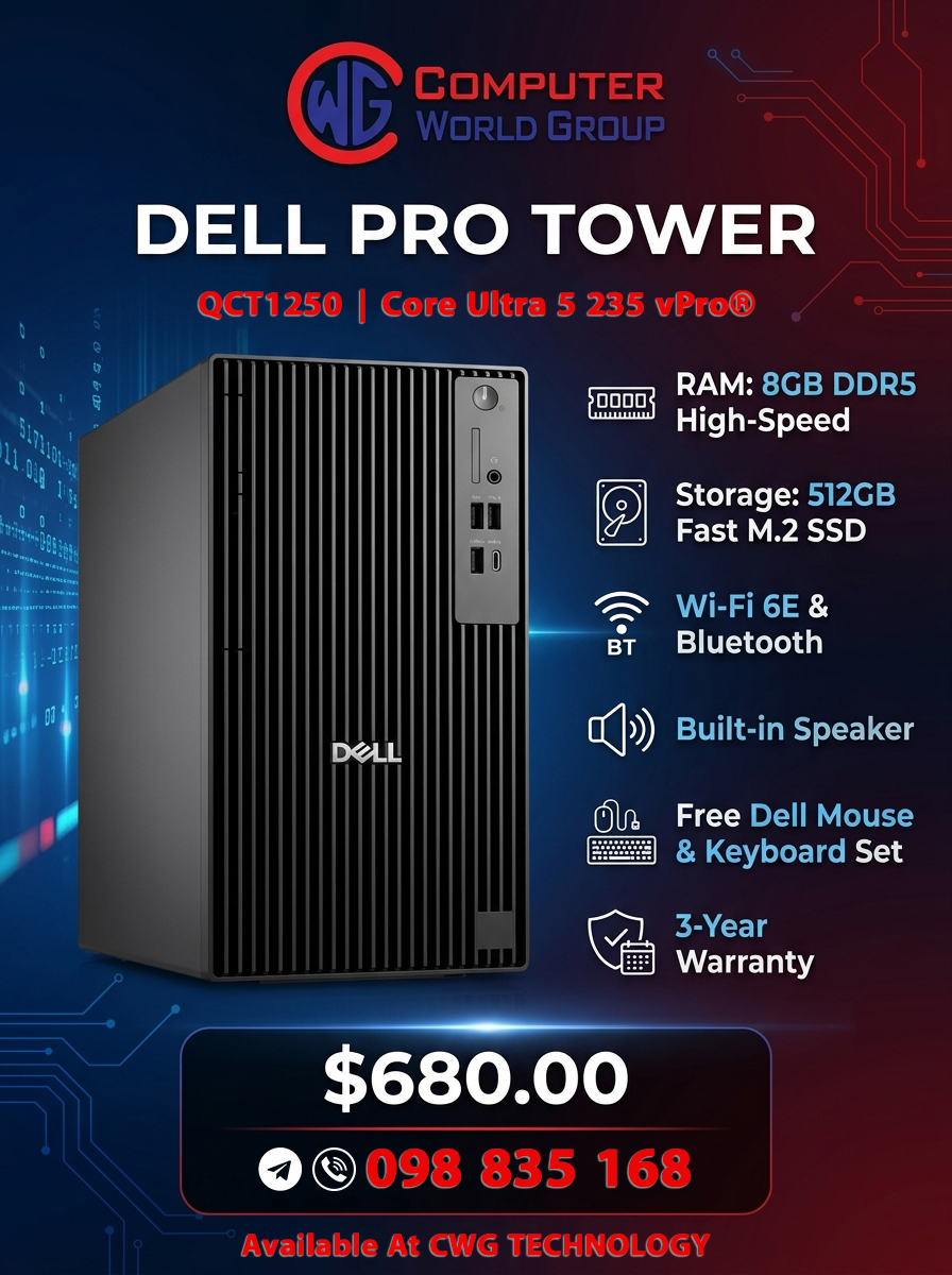 DELL Pro Tower QCT1250 | Core Ultra 5 235 vPro® | 8GB DDR5 | 512GB SSD